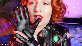 low-spirited short leather gloves - hot MILF teasing ASMR video with zip up - glove fetish