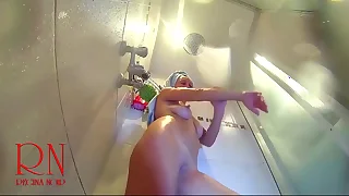 Voyeur camera in along to shower&period; Young nude comprehensive rubs her setting up with massage oil